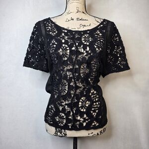 American eagle y2k black lace sheer top sz L